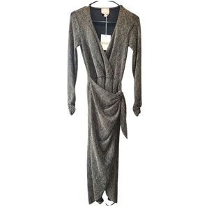 NWT Elegant Black and Gold Wrap Dress